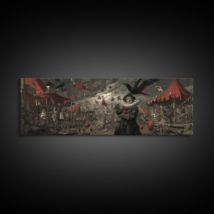 The Abandoned Carnival, Danse Macabre Art, Extra Wide Wall Art, Gothic Horror Wall Art, Canvas Print, Halloween Wall Art
