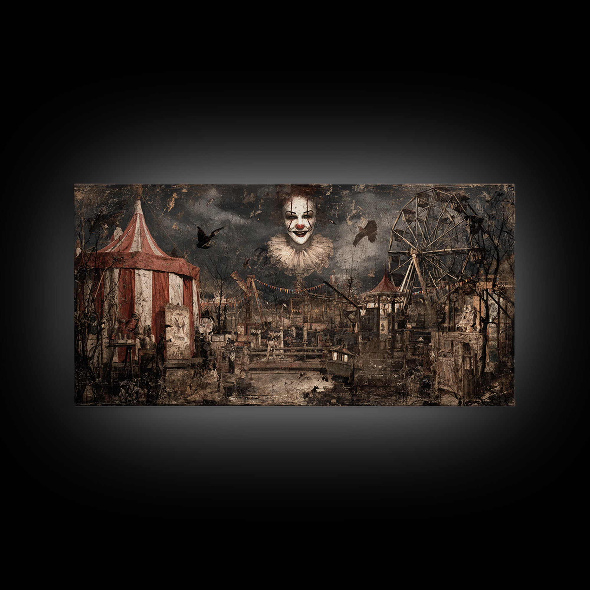 The Abandoned Carnival, Dark Romantic Horror Art, Wide Panoramic Art, Macabre Wall Art, Framed Canvas Print, Halloween Wall Art