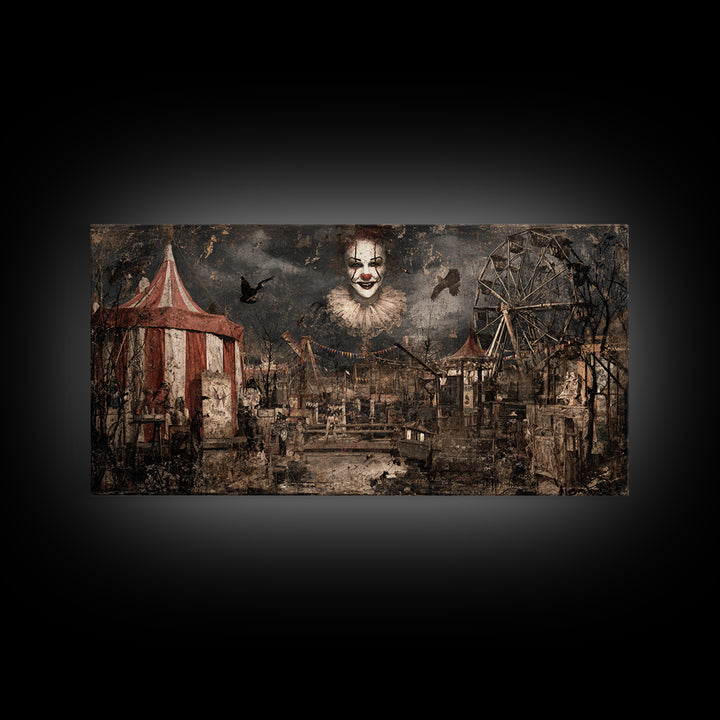 The Abandoned Carnival, Dark Romantic Horror Art, Wide Panoramic Art, Macabre Wall Art, Framed Canvas Print, Halloween Wall Art