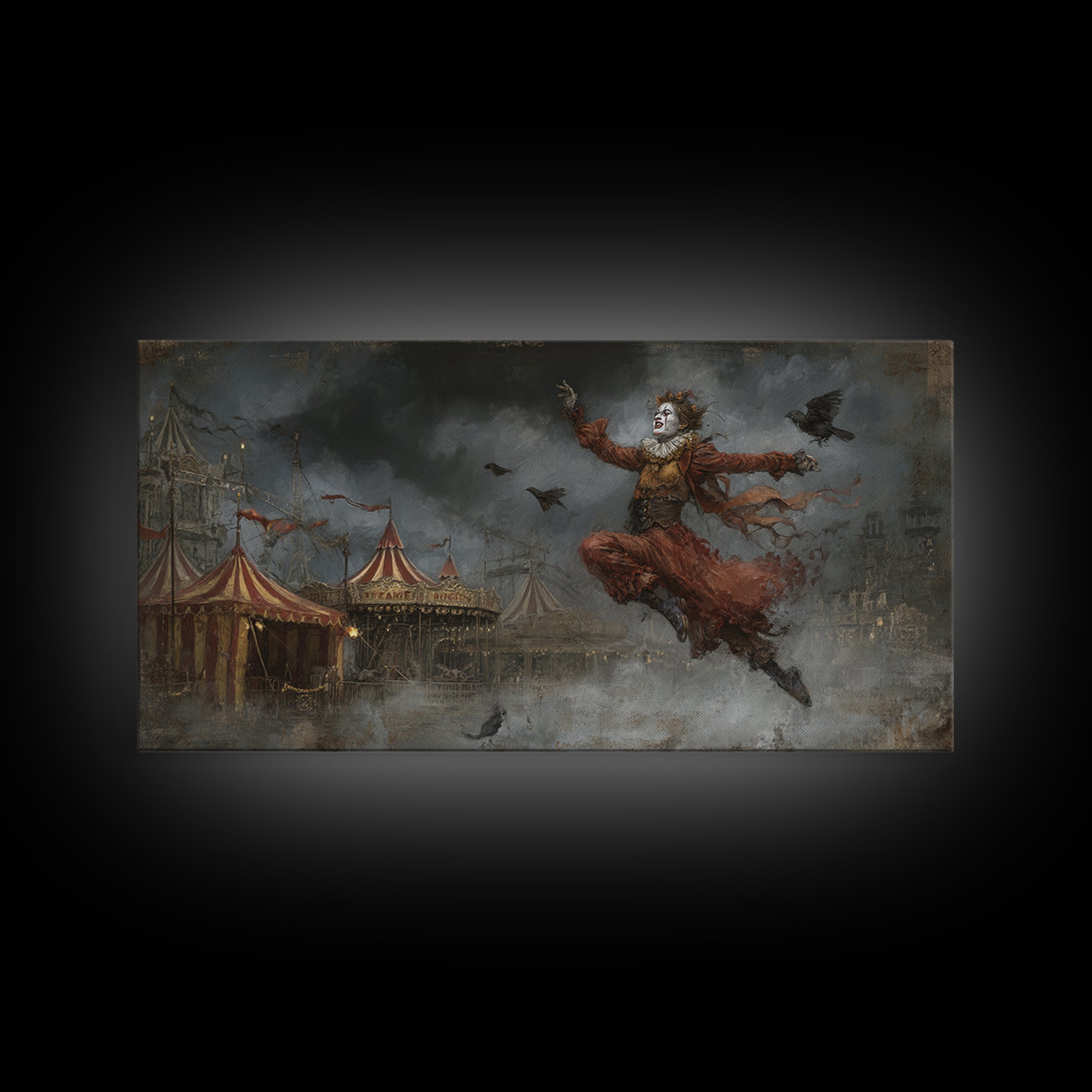 The Abandoned Carnival, Visionary Gothic Art, Wide Panoramic Art, Dark Fantasy Wall Art, Canvas Print, Halloween Wall Art