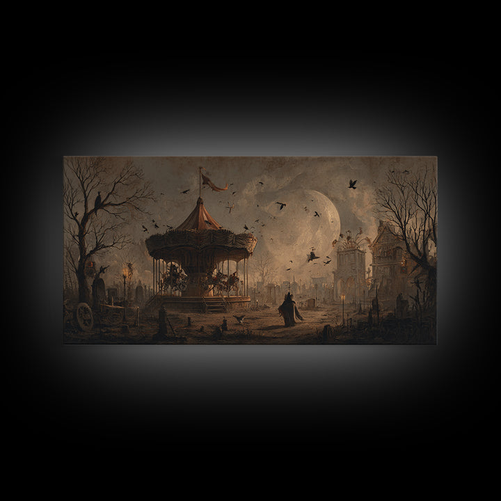 The Abandoned Carnival, Romantic Gothic Landscape, Wide Panoramic Art, Macabre Wall Art, Canvas Print, Halloween Wall Art