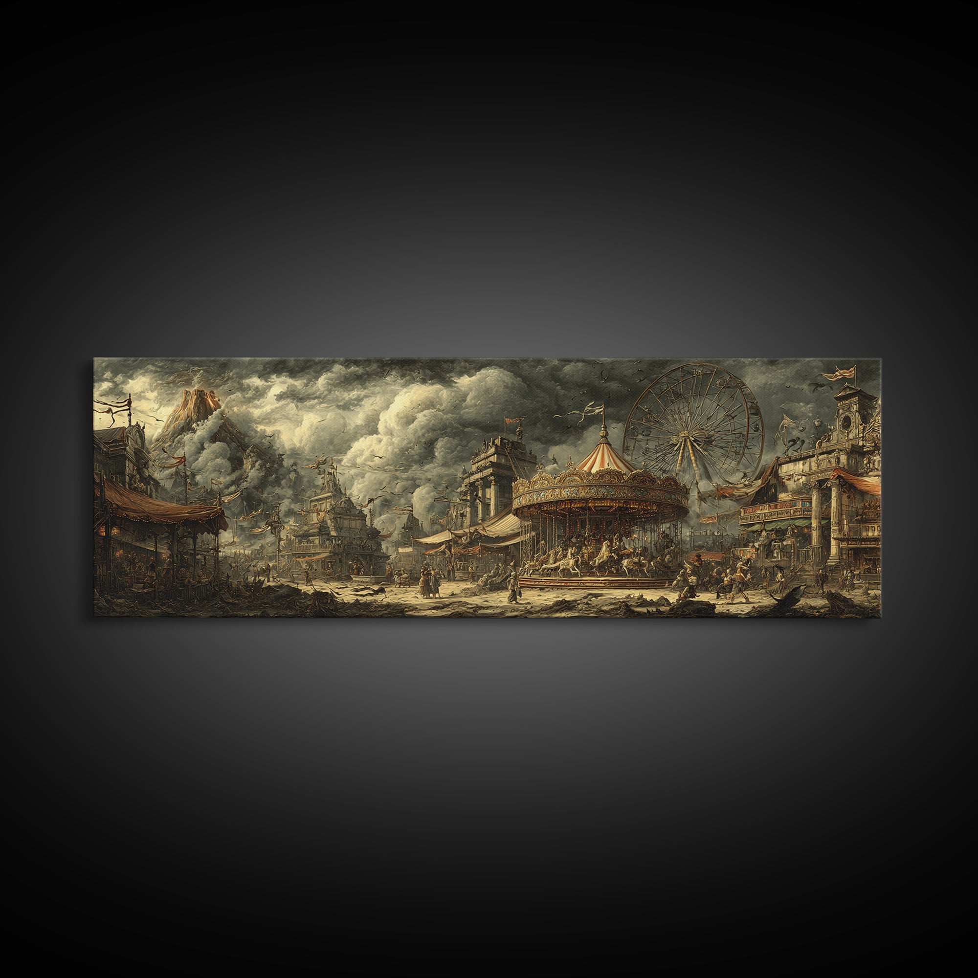 The Abandoned Carnival, Apocalyptic Romantic Art, Extra Wide Wall Art, Dark Fantasy Wall Art, Framed Canvas Print, Halloween Wall Art