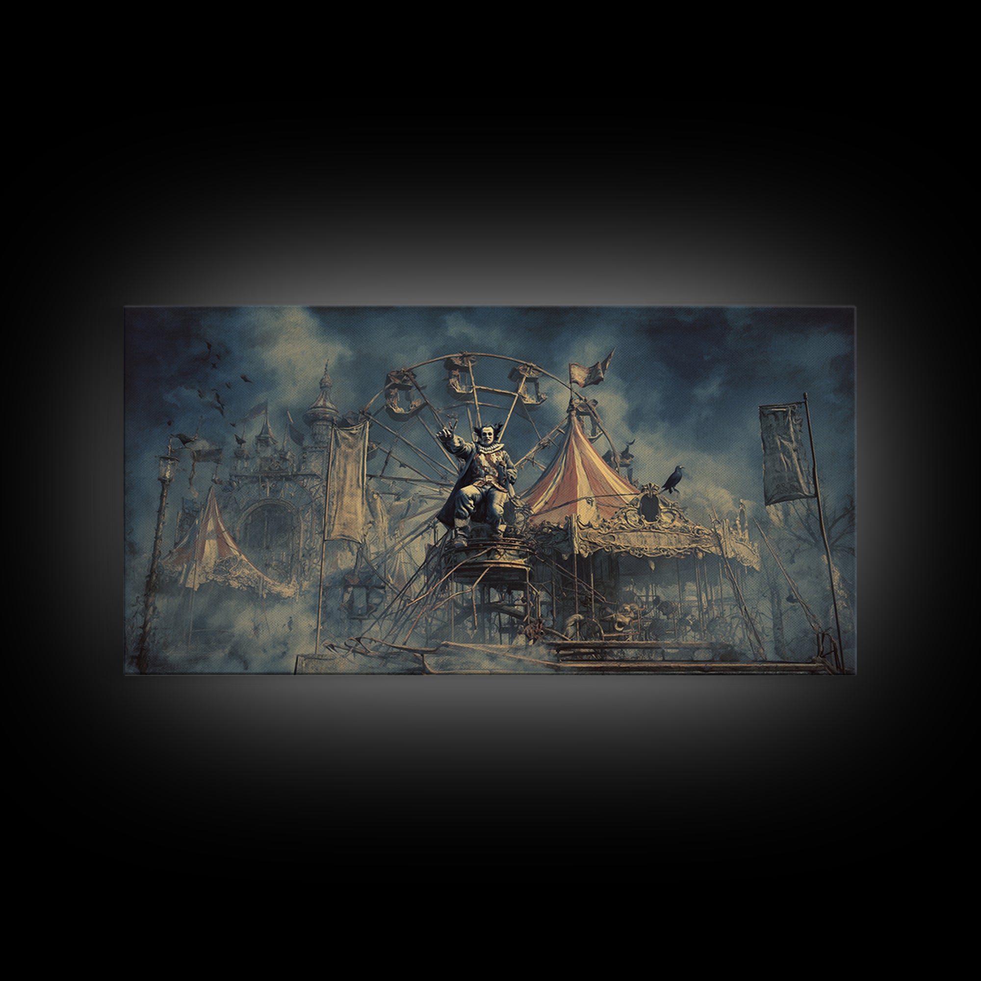 The Abandoned Carnival, Symbolist Gothic Landscape, Wide Panoramic Art, Gothic Horror Wall Art, Framed Canvas Print, Halloween Wall Art