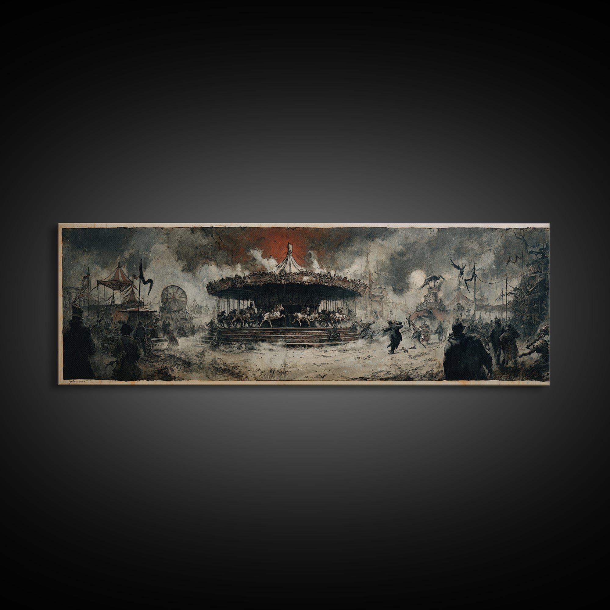 The Abandoned Carnival, Decadent Gothic Art, Extra Wide Wall Art, Dark Fantasy Wall Art, Framed Canvas Print, Halloween Wall Art
