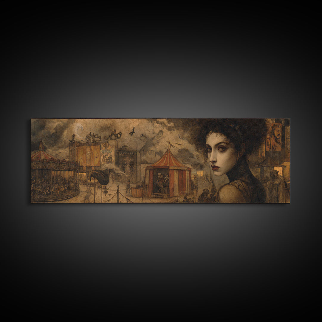 The Abandoned Carnival, Dark Symbolist Art, Extra Wide Wall Art, Dark Fantasy Wall Art, Framed Canvas Print, Halloween Wall Art
