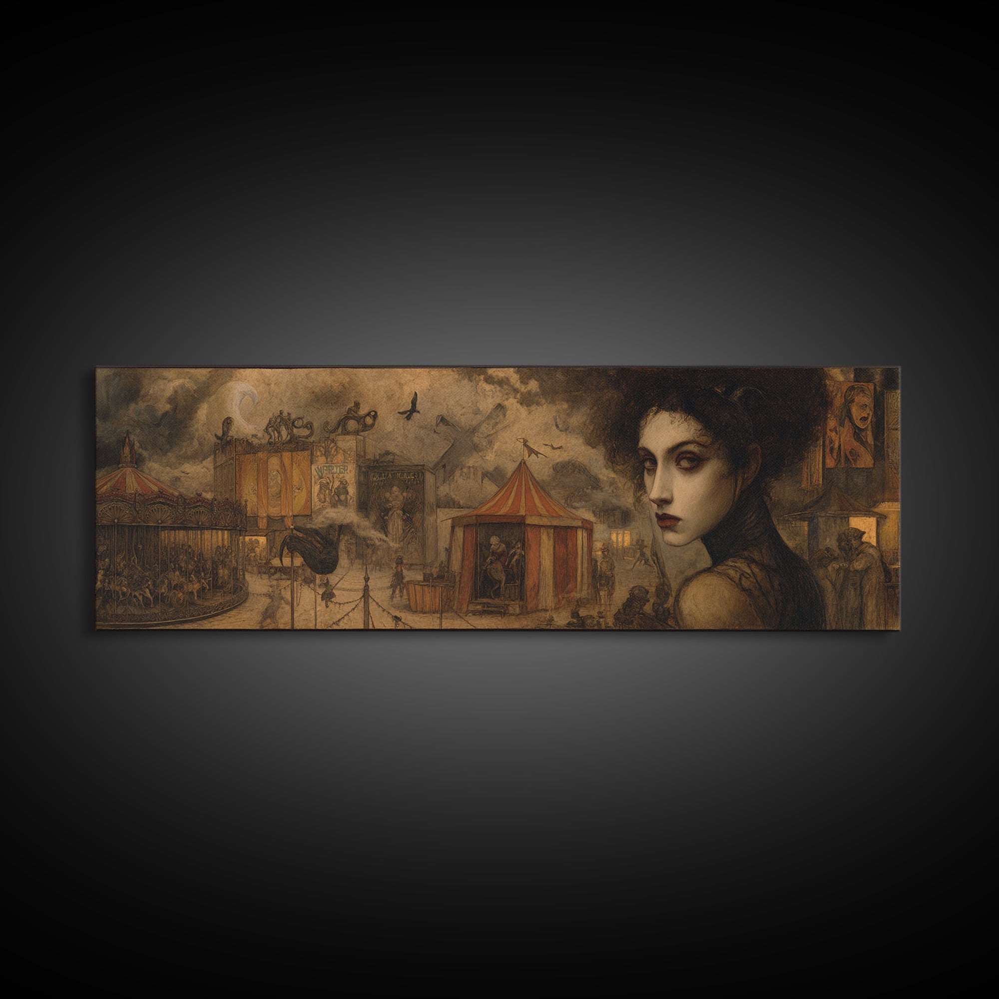 The Abandoned Carnival, Dark Symbolist Art, Extra Wide Wall Art, Dark Fantasy Wall Art, Framed Canvas Print, Halloween Wall Art