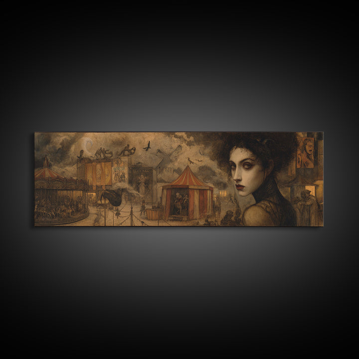 The Abandoned Carnival, Dark Symbolist Art, Extra Wide Wall Art, Dark Fantasy Wall Art, Framed Canvas Print, Halloween Wall Art