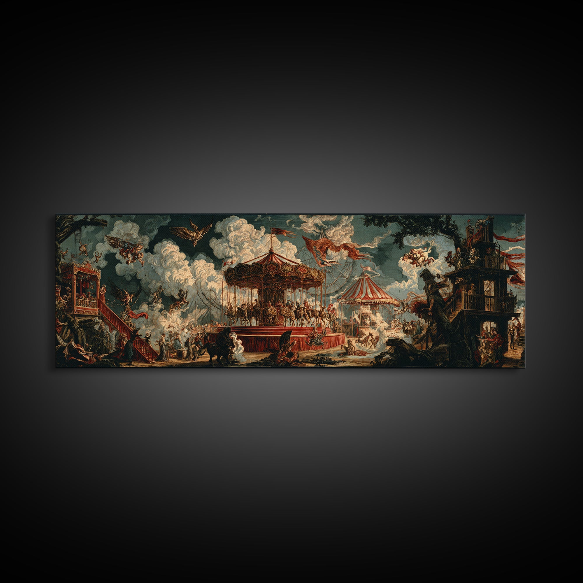 The Abandoned Carnival, Symbolist Etching Art, Extra Wide Wall Art, Dark Halloween Decor, Framed Canvas Print, Halloween Wall Art