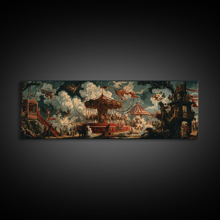 The Abandoned Carnival, Symbolist Etching Art, Extra Wide Wall Art, Dark Halloween Decor, Framed Canvas Print, Halloween Wall Art