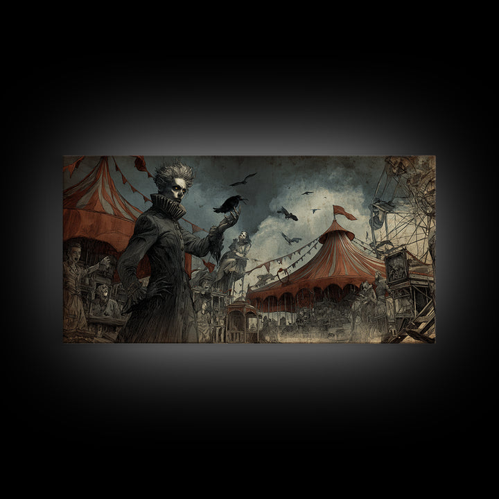 The Abandoned Carnival, Expressionist Nightmare Art, Wide Panoramic Art, Dark Fantasy Wall Art, Canvas Print, Halloween Wall Art