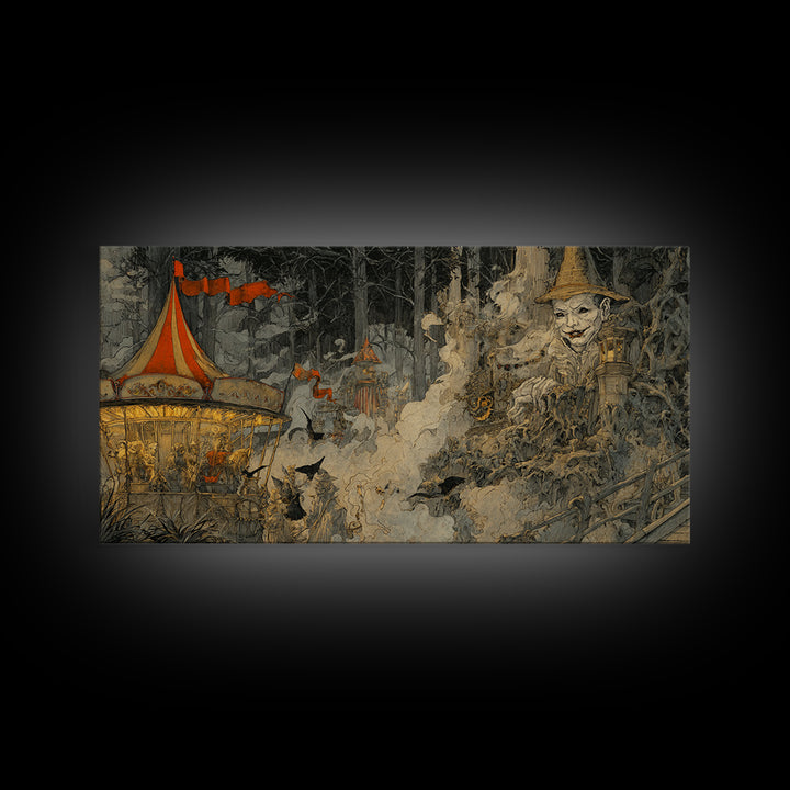 The Abandoned Carnival, Gothic Storybook Art, Wide Panoramic Art, Gothic Horror Wall Art, Canvas Print, Halloween Wall Art