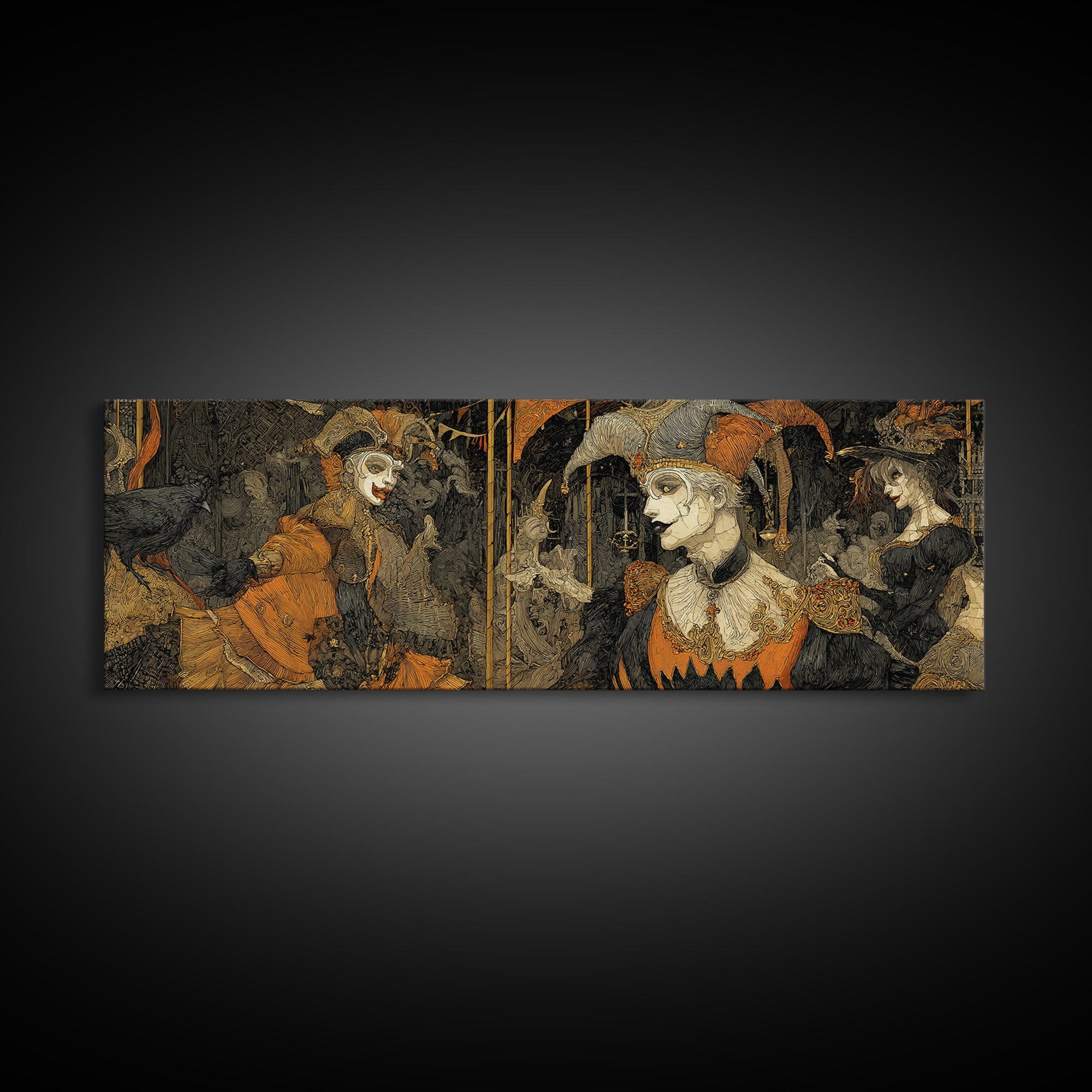 The Abandoned Carnival, Stained Glass Gothic Art, Extra Wide Wall Art, Dark Fantasy Wall Art, Canvas Print, Halloween Wall Art