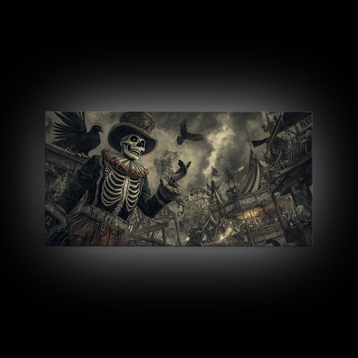 The Abandoned Carnival, Macabre Folk Print Art, Wide Panoramic Art, Dark Halloween Decor, Canvas Print, Halloween Wall Art