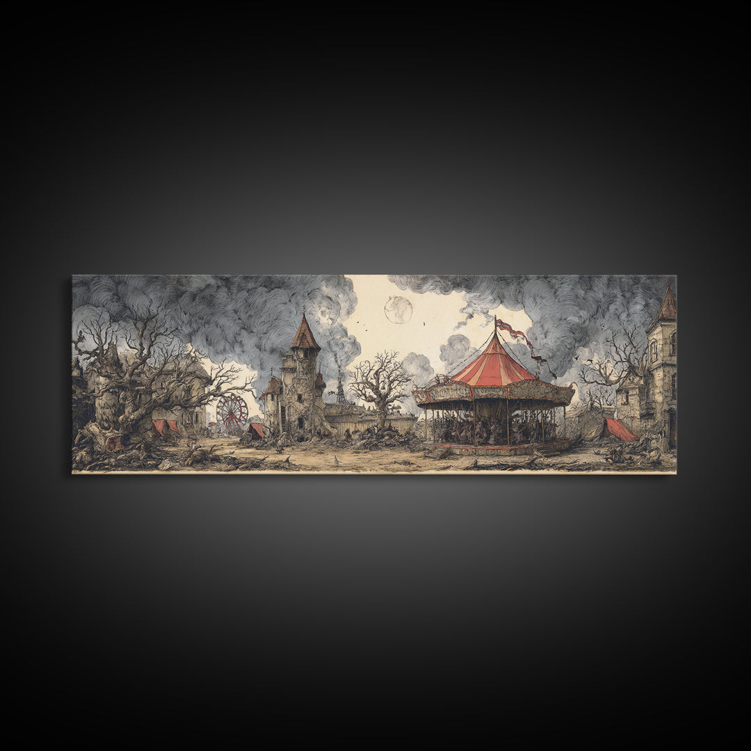 The Abandoned Carnival, Victorian Macabre Art, Extra Wide Wall Art, Dark Fantasy Wall Art, Canvas Print, Halloween Wall Art