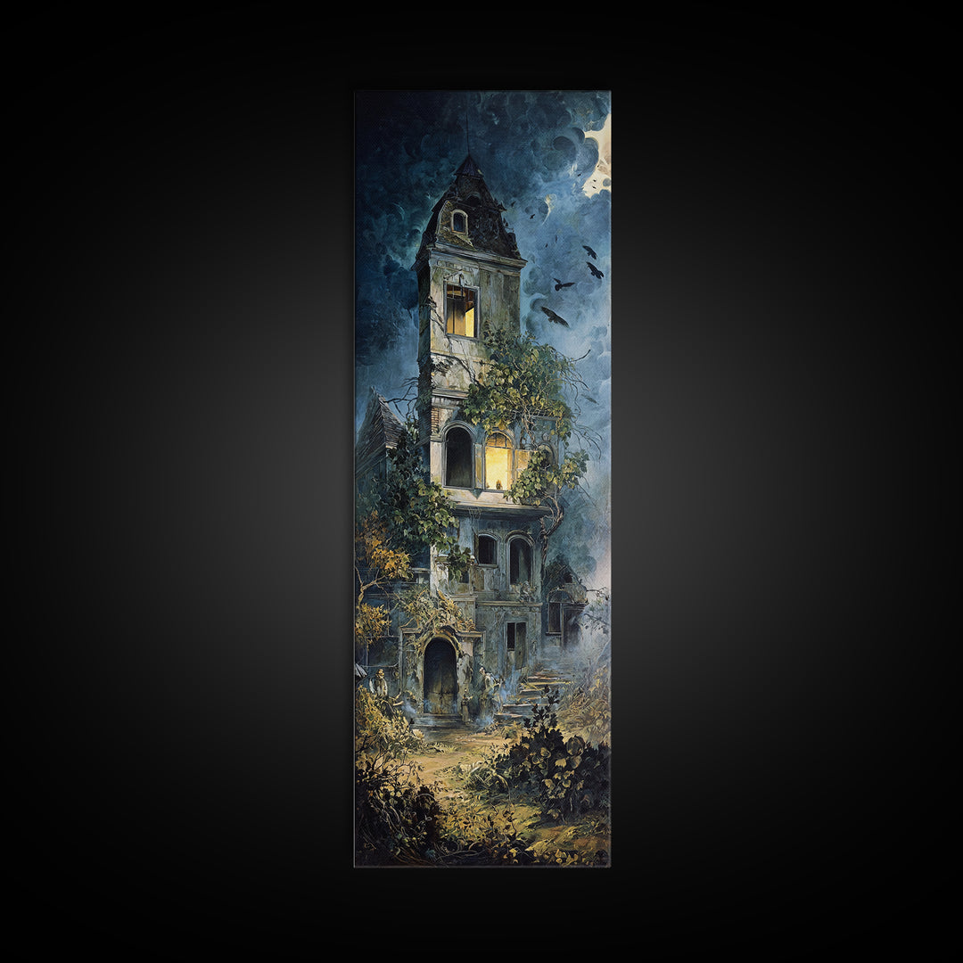 The Haunted Manor, Dark Renaissance Art, Tall Narrow Wall Art, Macabre Wall Art, Canvas Print, Halloween Wall Art