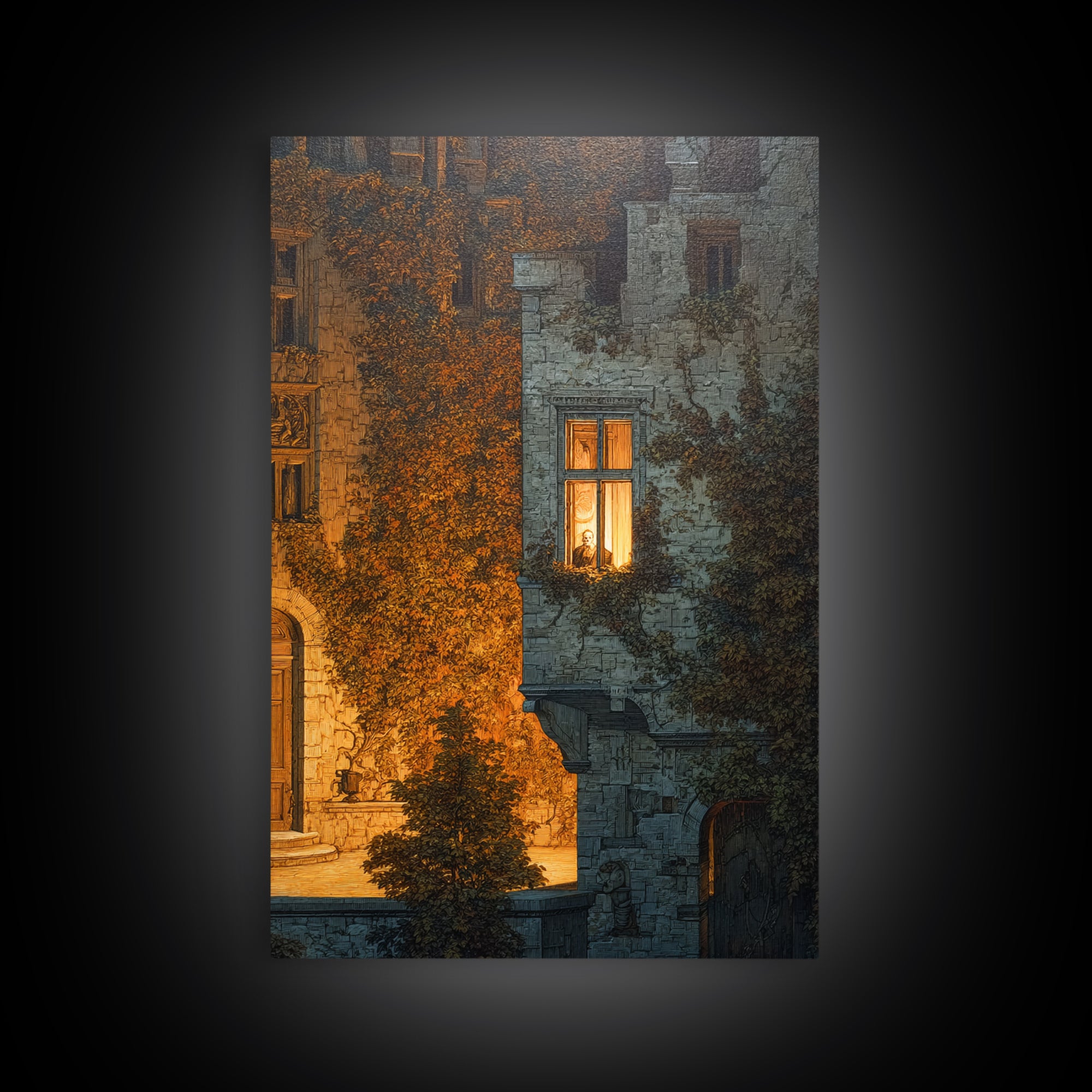 The Haunted Manor, Danse Macabre Art, Vertical Wall Art, Dark Halloween Decor, Canvas Print, Halloween Wall Art