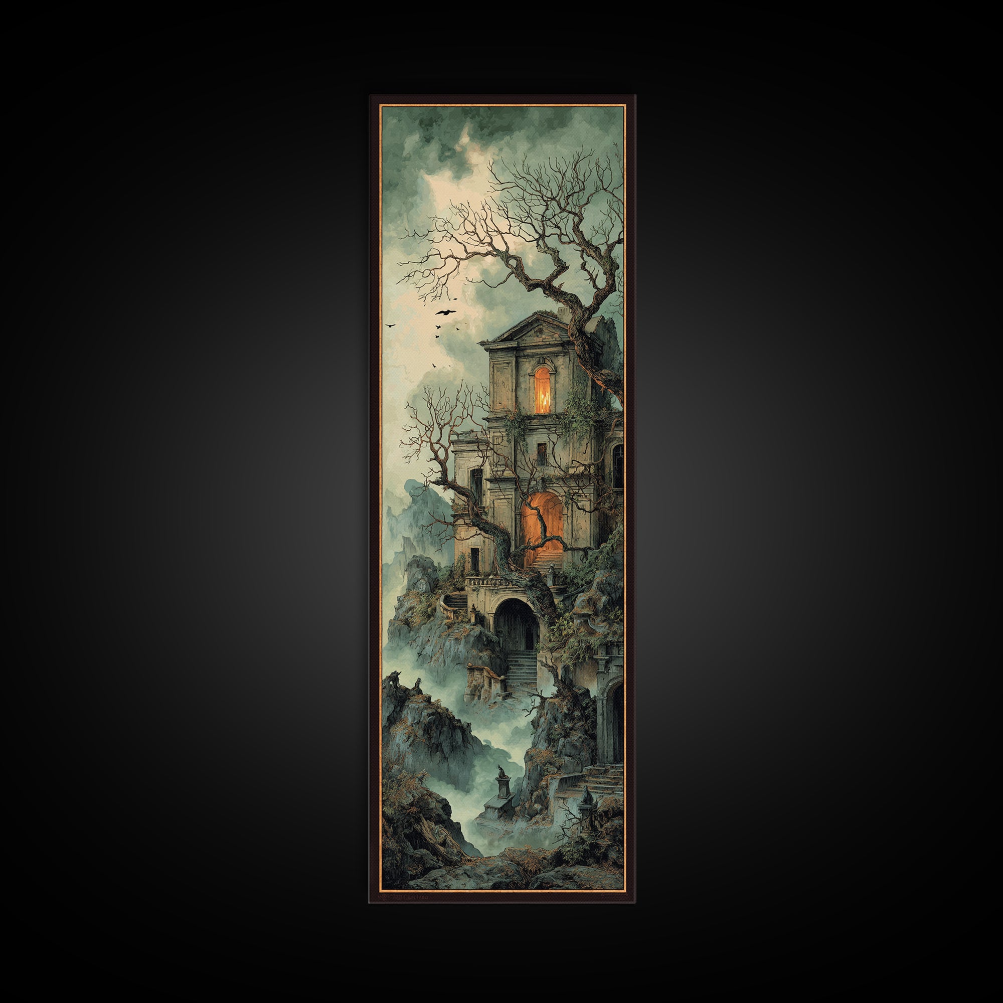 The Haunted Manor, Baroque Witchcraft Art, Tall Narrow Wall Art, Macabre Wall Art, Framed Canvas Print, Halloween Wall Art