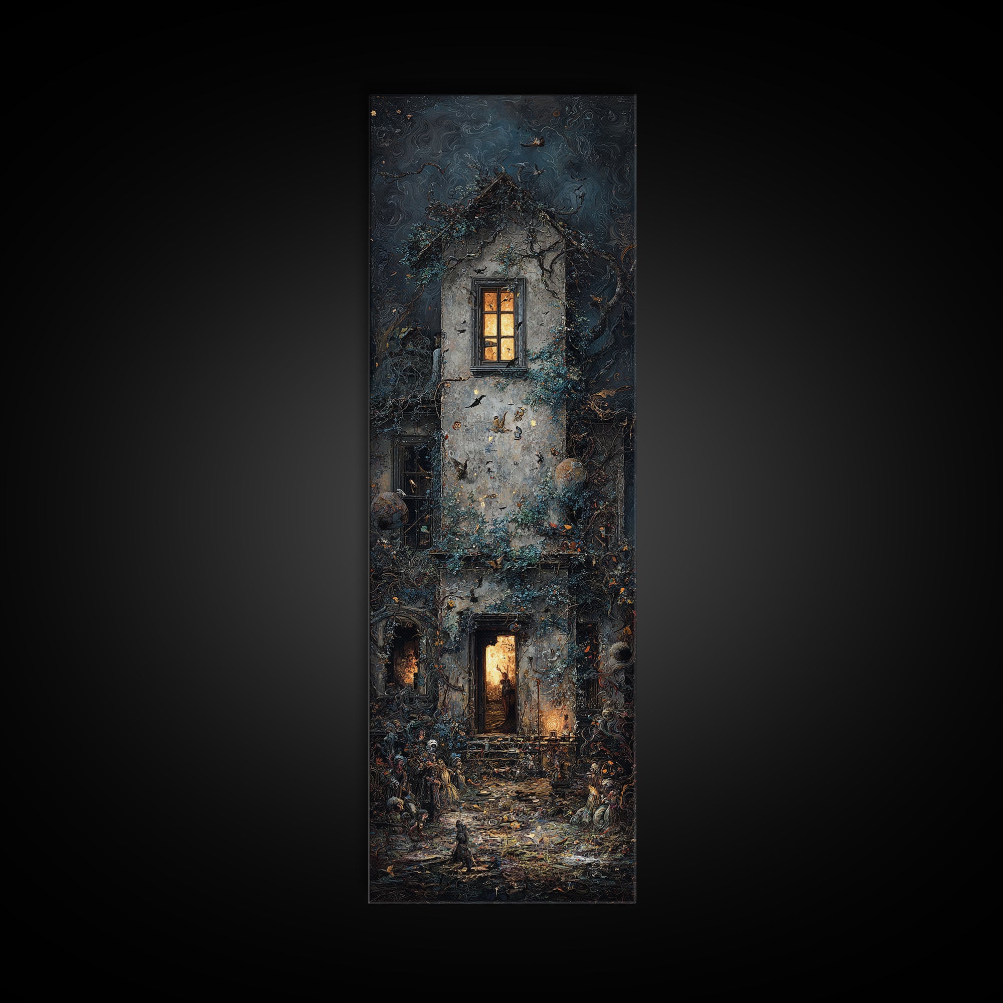 The Haunted Manor, Visionary Gothic Art, Tall Narrow Wall Art, Macabre Wall Art, Canvas Print, Halloween Wall Art, Halloween Decor