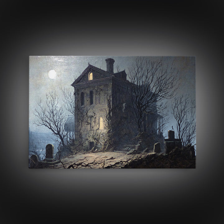 The Haunted Manor, Romantic Gothic Landscape, Landscape Wall Art, Dark Halloween Decor, Canvas Print, Halloween Wall Art