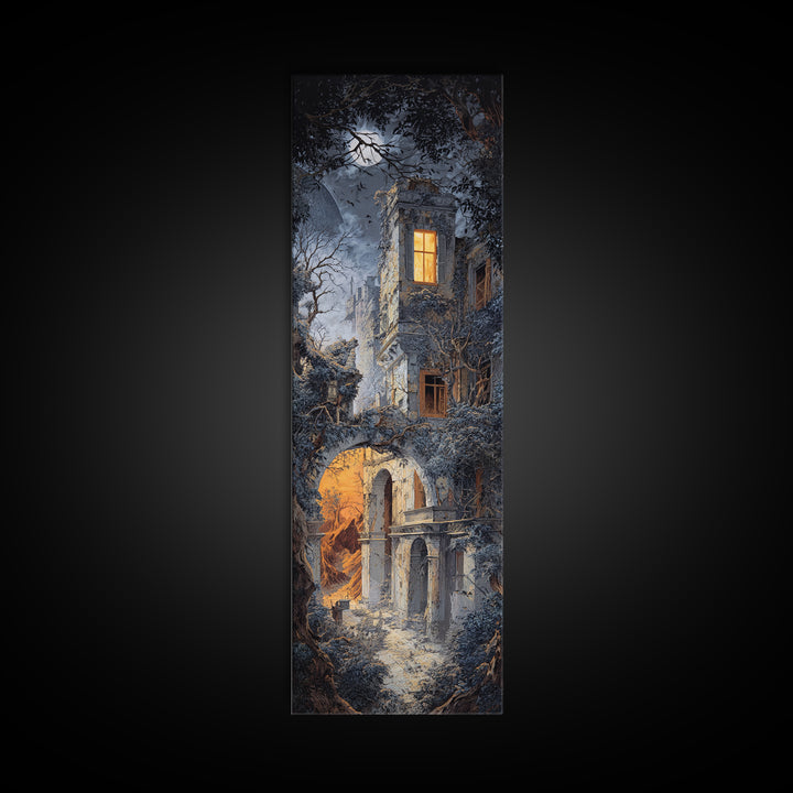 The Haunted Manor, Apocalyptic Romantic Art, Tall Narrow Wall Art, Gothic Horror Wall Art, Canvas Print, Halloween Wall Art
