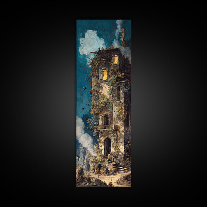 The Haunted Manor, Ornate Symbolist Art, Tall Narrow Wall Art, Macabre Wall Art, Canvas Print, Halloween Wall Art, Gothic Home Decor