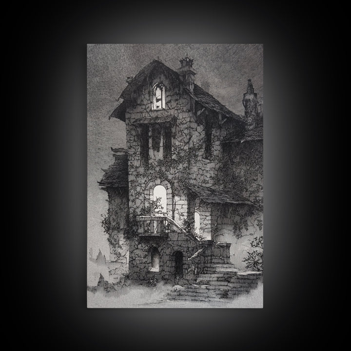 The Haunted Manor, Victorian Macabre Art, Vertical Wall Art, Dark Halloween Decor, Canvas Print, Halloween Wall Art, Macabre Wall Art