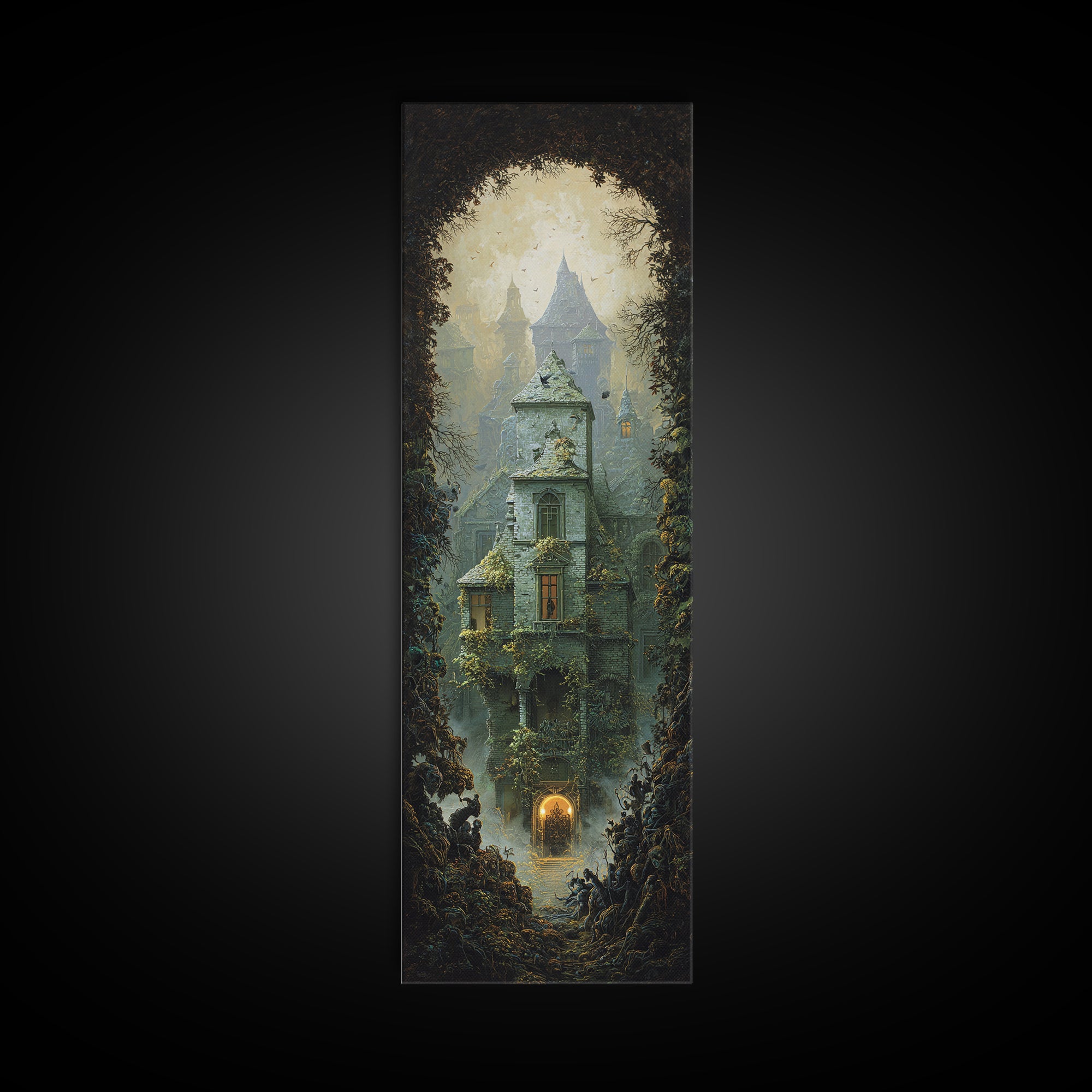 The Haunted Manor, Surreal Apocalyptic Art, Tall Narrow Wall Art, Dark Fantasy Wall Art, Canvas Print, Halloween Wall Art