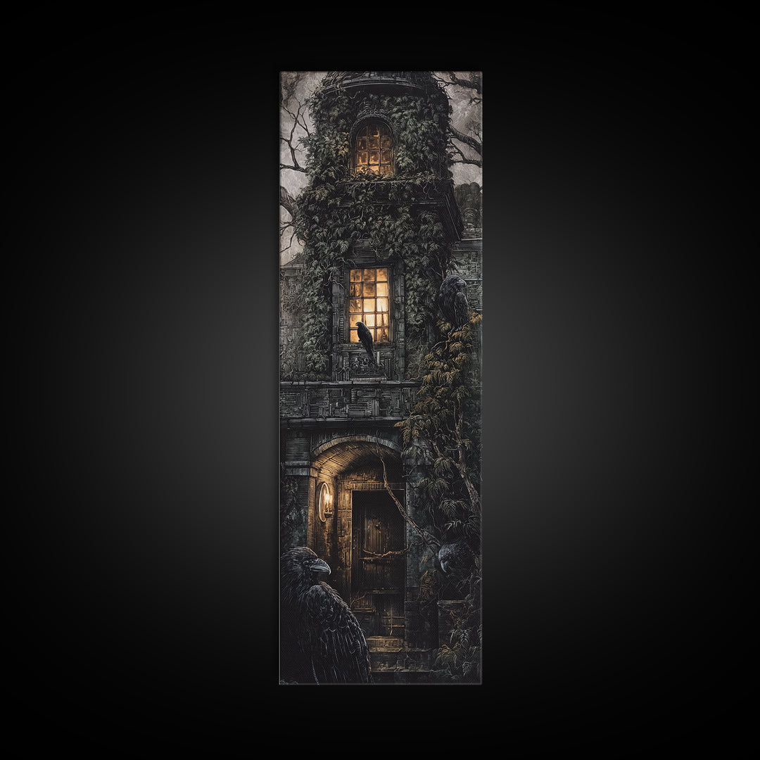 The Haunted Manor, Biomechanical Horror Art, Tall Narrow Wall Art, Gothic Horror Wall Art, Framed Canvas Print, Halloween Wall Art