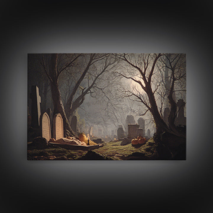 The Moonlit Cemetery, Gothic Nightmare Art, Landscape Wall Art, Macabre Wall Art, Canvas Print, Halloween Wall Art, Halloween Decor