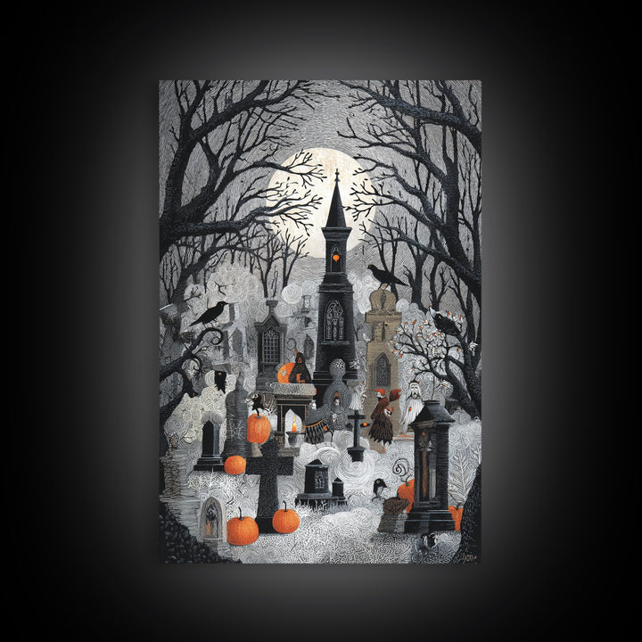 The Moonlit Cemetery, Victorian Macabre Art, Vertical Wall Art, Dark Fantasy Wall Art, Canvas Print, Halloween Wall Art