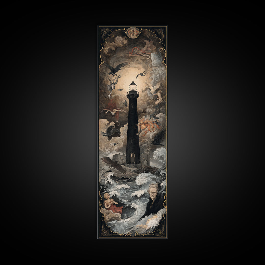 The Cursed Lighthouse, Gothic Nightmare Art, Tall Narrow Wall Art, Gothic Horror Wall Art, Canvas Print, Halloween Wall Art