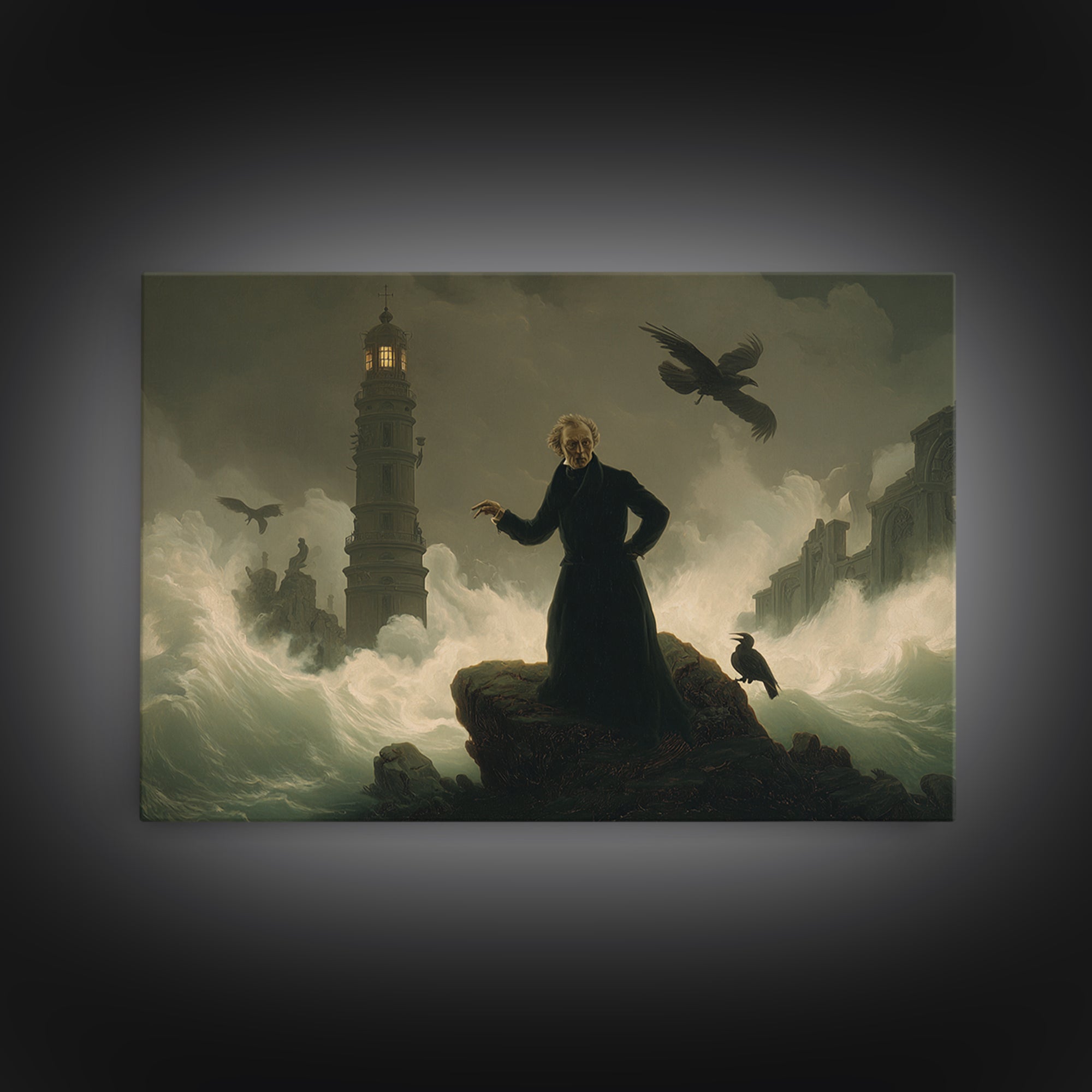 The Cursed Lighthouse, Romantic Gothic Landscape, Landscape Wall Art, Dark Halloween Decor, Canvas Print, Halloween Wall Art