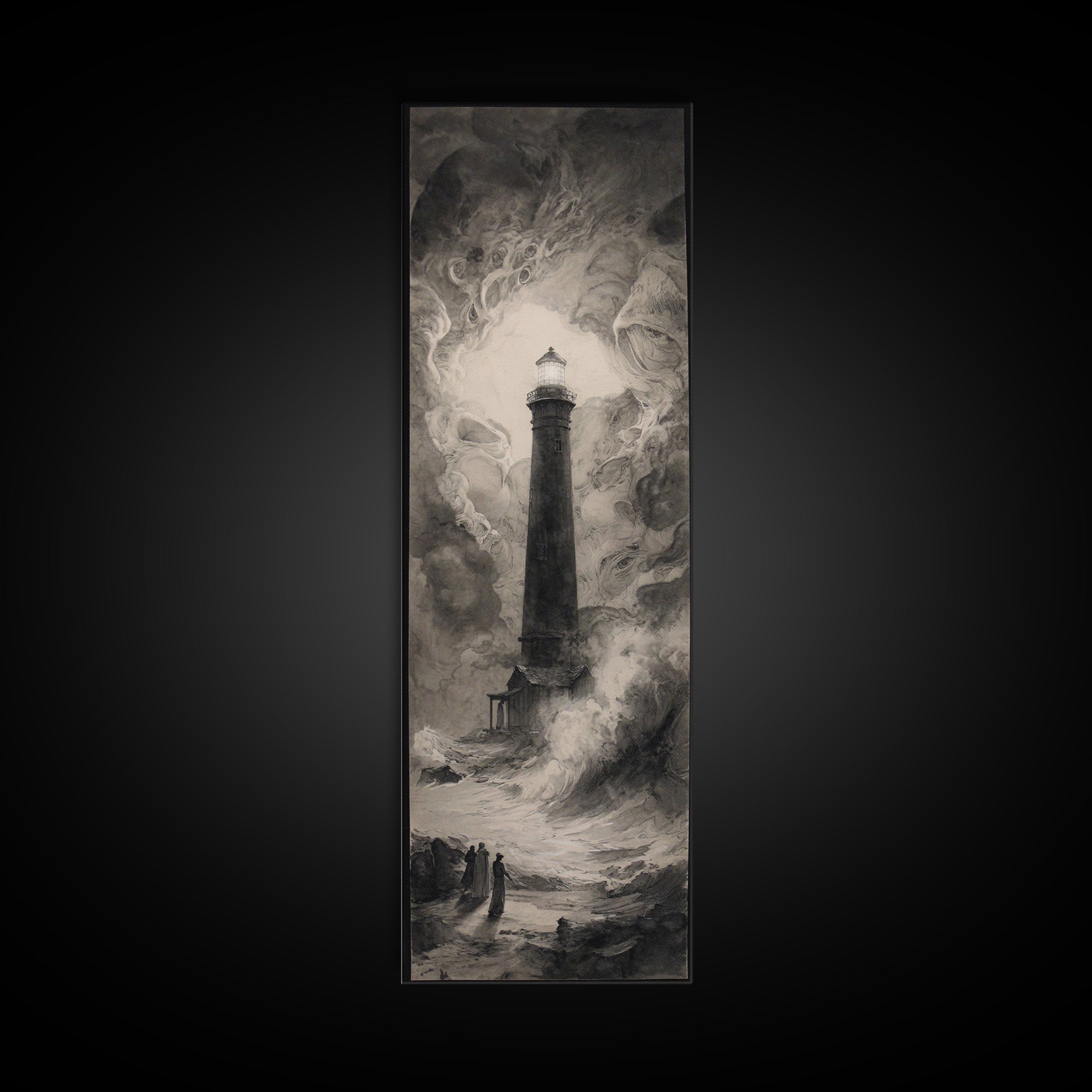 The Cursed Lighthouse, Symbolist Dream Art, Tall Narrow Wall Art, Macabre Wall Art, Framed Canvas Print, Halloween Wall Art