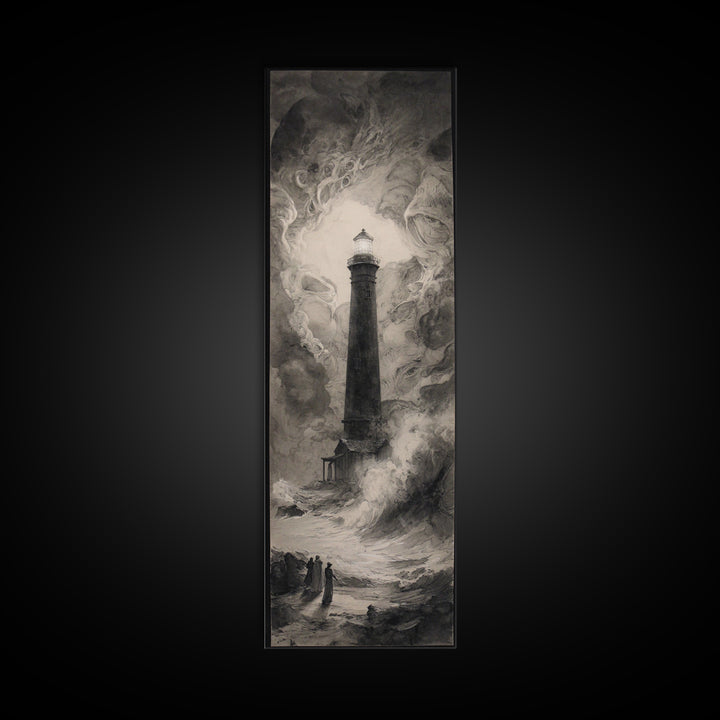 The Cursed Lighthouse, Symbolist Dream Art, Tall Narrow Wall Art, Macabre Wall Art, Framed Canvas Print, Halloween Wall Art