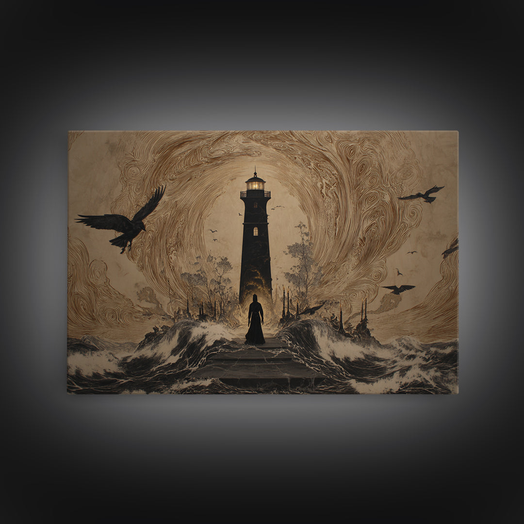 The Cursed Lighthouse, Symbolist Gothic Landscape, Landscape Wall Art, Dark Fantasy Wall Art, Canvas Print, Halloween Wall Art
