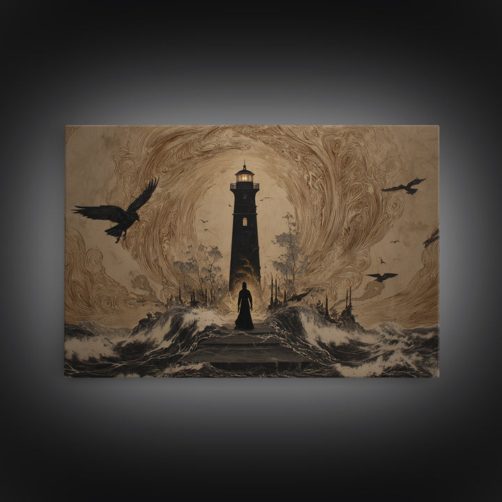 The Cursed Lighthouse, Symbolist Gothic Landscape, Landscape Wall Art, Dark Fantasy Wall Art, Canvas Print, Halloween Wall Art