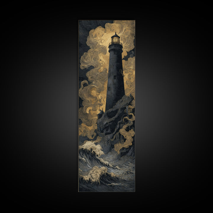 The Cursed Lighthouse, Dark Symbolist Art, Tall Narrow Wall Art, Macabre Wall Art, Canvas Print, Halloween Wall Art