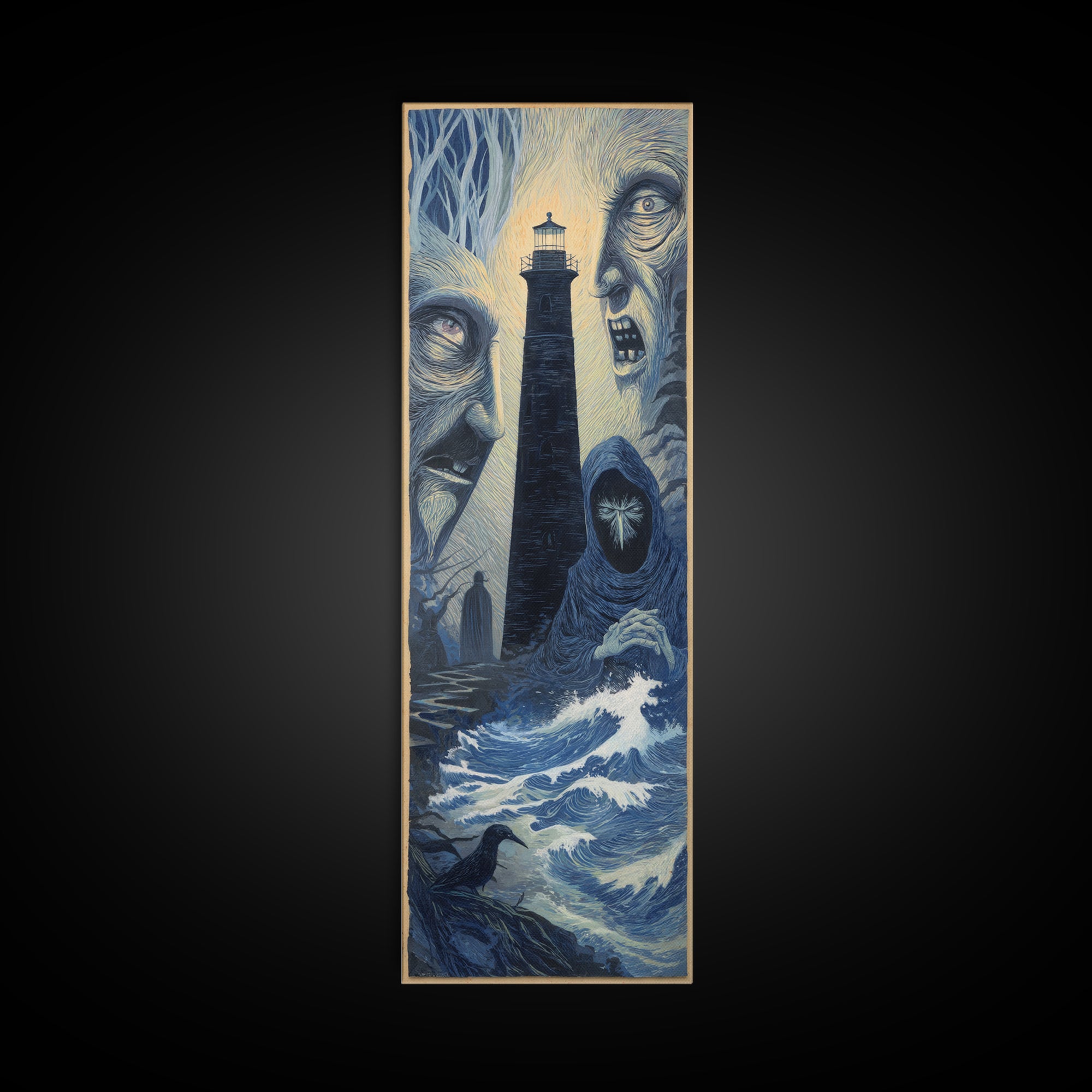 The Cursed Lighthouse, Expressionist Gothic Art, Tall Narrow Wall Art, Gothic Horror Wall Art, Canvas Print, Halloween Wall Art
