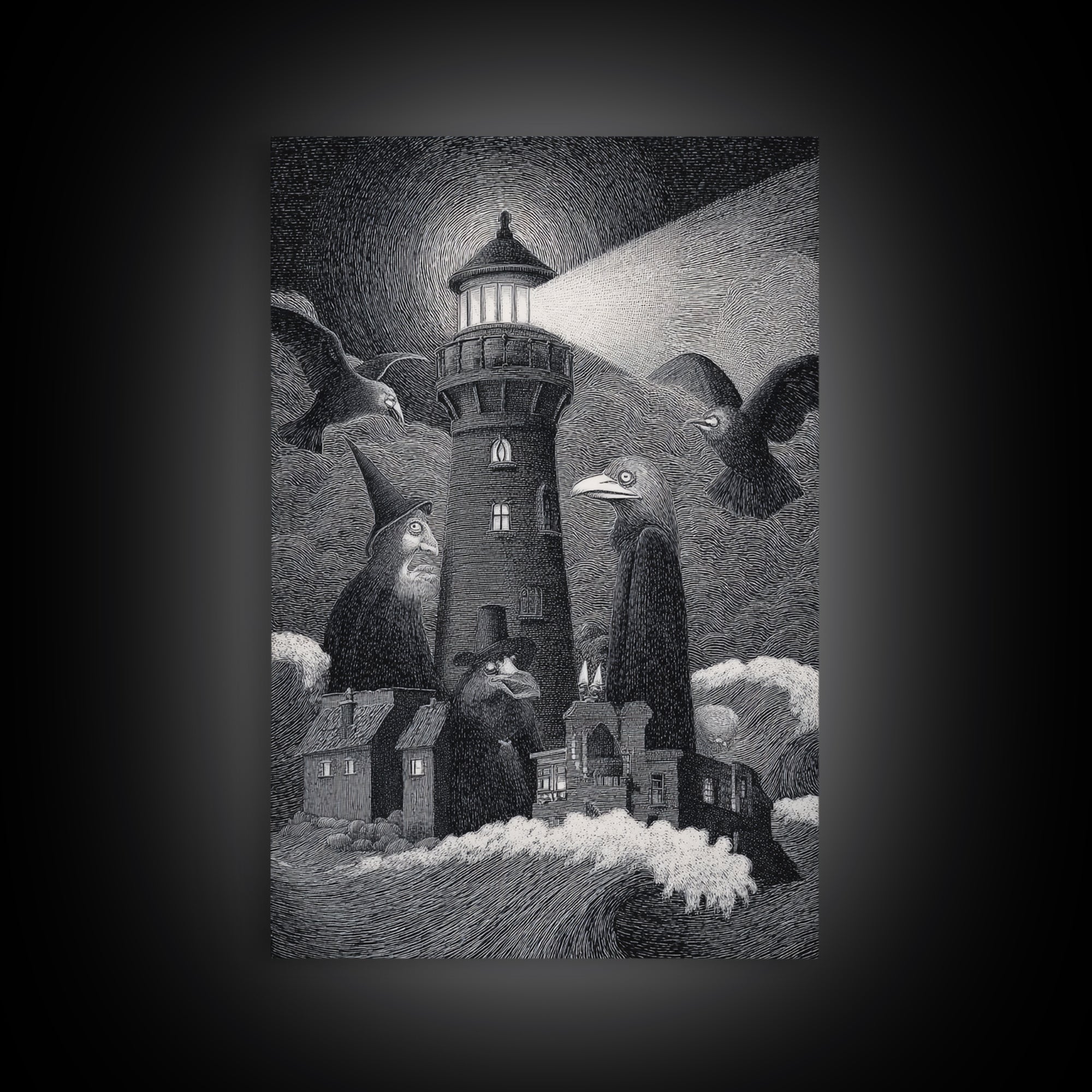 The Cursed Lighthouse, Victorian Macabre Art, Vertical Wall Art, Gothic Horror Wall Art, Framed Canvas Print, Halloween Wall Art