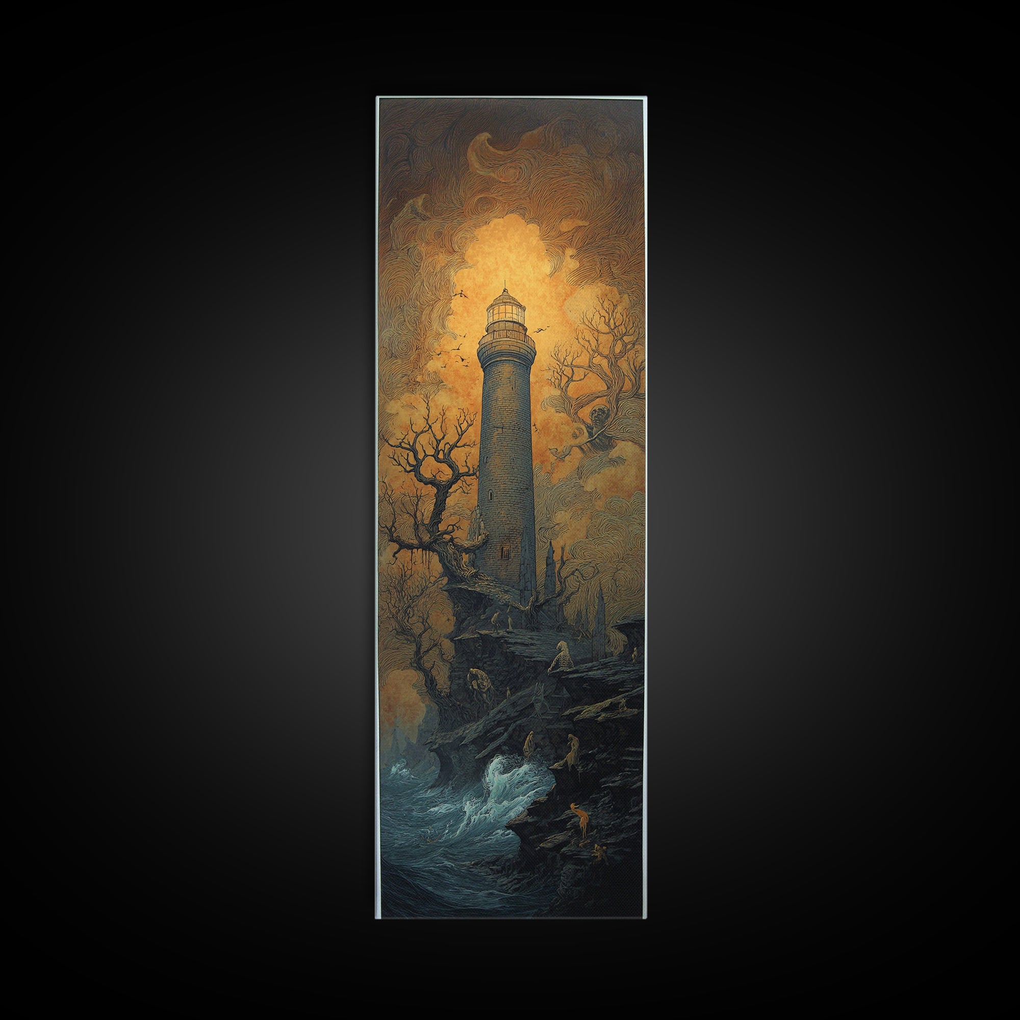 The Cursed Lighthouse, Surreal Apocalyptic Art, Tall Narrow Wall Art, Gothic Horror Wall Art, Framed Canvas Print