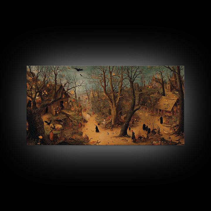 The Witch'S Forest, Northern Renaissance Horror, Wide Panoramic Art, Gothic Horror Wall Art, Framed Canvas Print