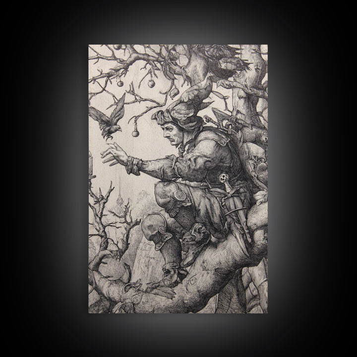 The Witch'S Forest, Renaissance Engraving Art, Vertical Wall Art, Macabre Wall Art, Framed Canvas Print, Halloween Wall Art
