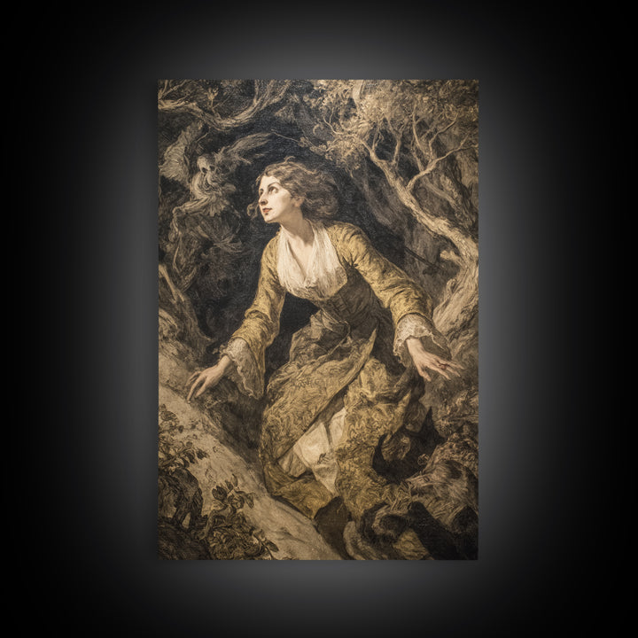 The Witch'S Forest, Dark Romantic Horror Art, Vertical Wall Art, Macabre Wall Art, Canvas Print, Halloween Wall Art, Dark Fantasy Art