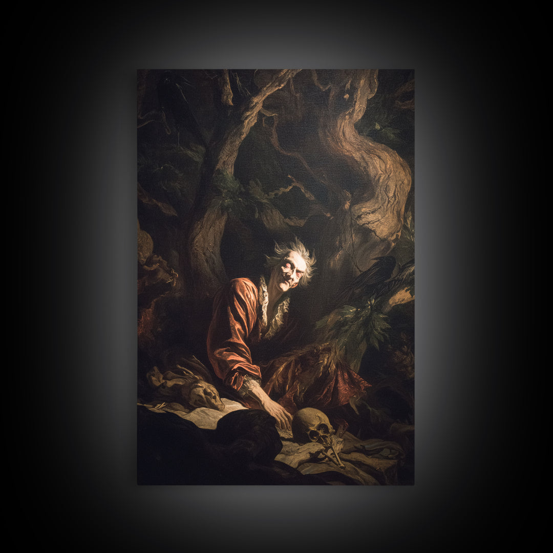 The Witch'S Forest, Gothic Nightmare Art, Vertical Wall Art, Dark Halloween Decor, Framed Canvas Print, Halloween Wall Art