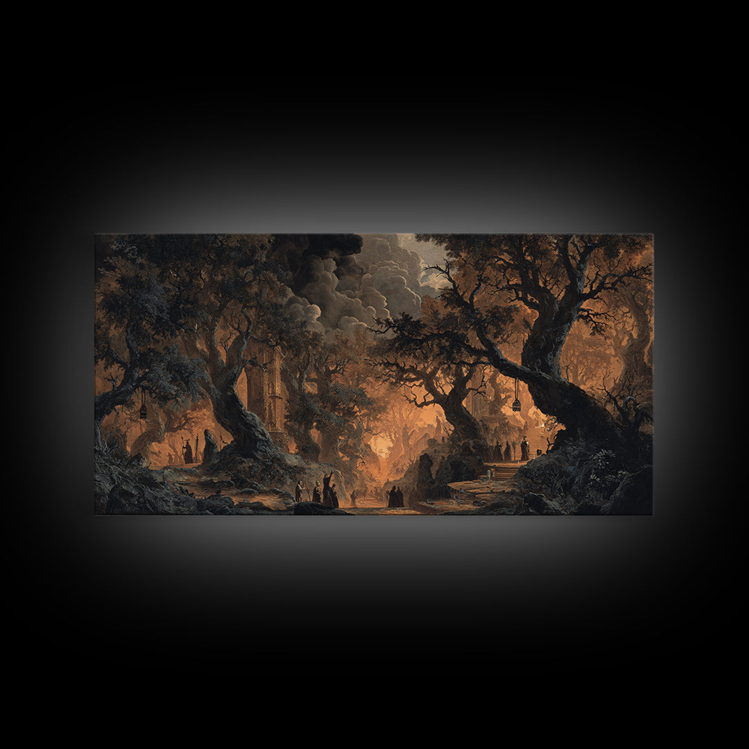 The Witch'S Forest, Apocalyptic Romantic Art, Wide Panoramic Art, Gothic Horror Wall Art, Canvas Print, Halloween Wall Art