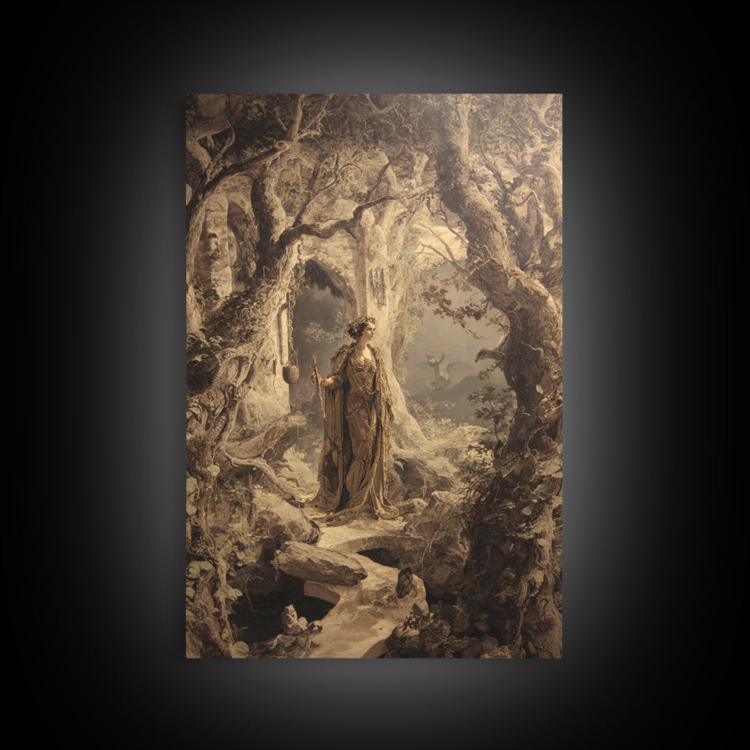 The Witch'S Forest, Ornate Symbolist Art, Vertical Wall Art, Dark Fantasy Wall Art, Framed Canvas Print, Halloween Wall Art