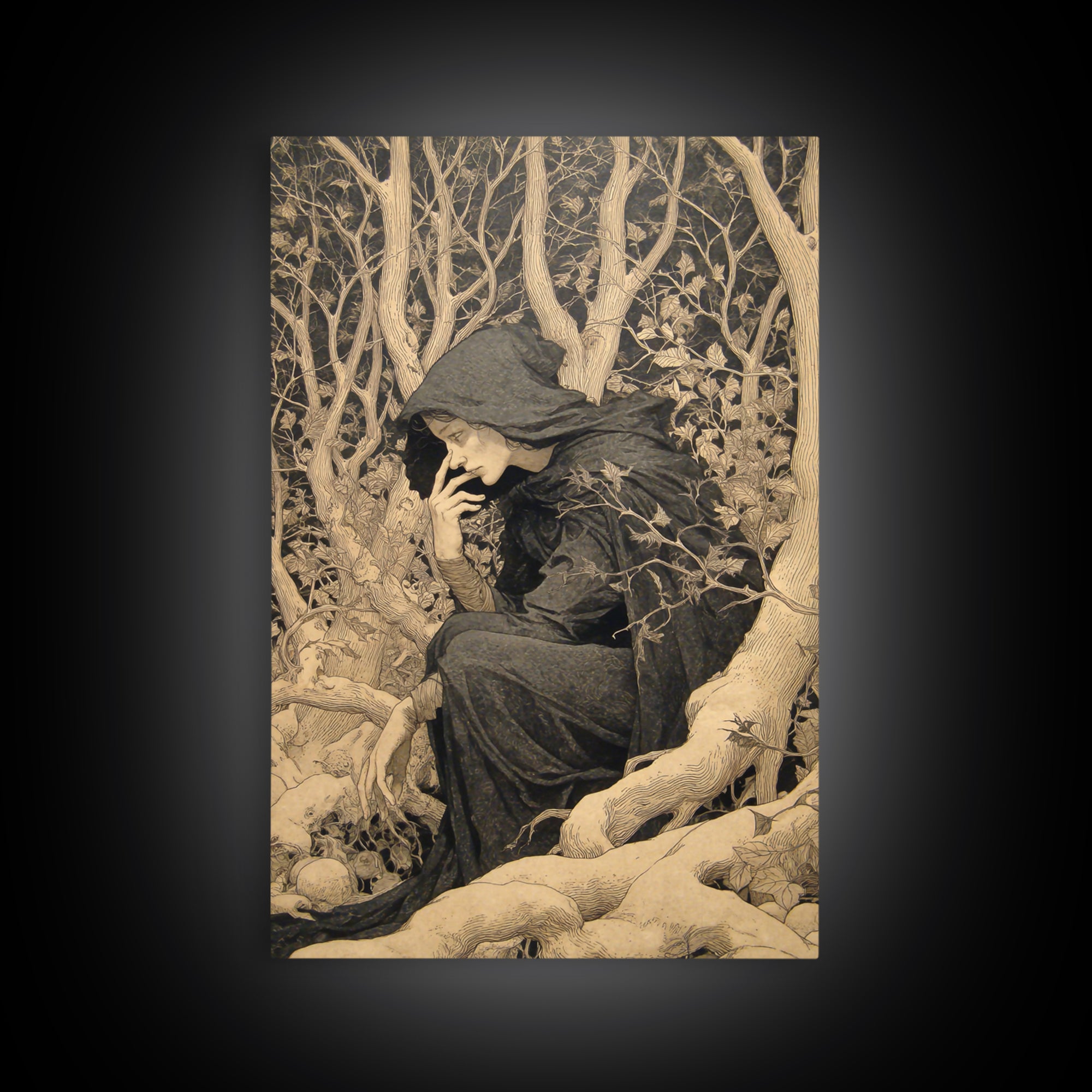 The Witch'S Forest, Symbolist Death Art, Vertical Wall Art, Gothic Horror Wall Art, Canvas Print, Halloween Wall Art