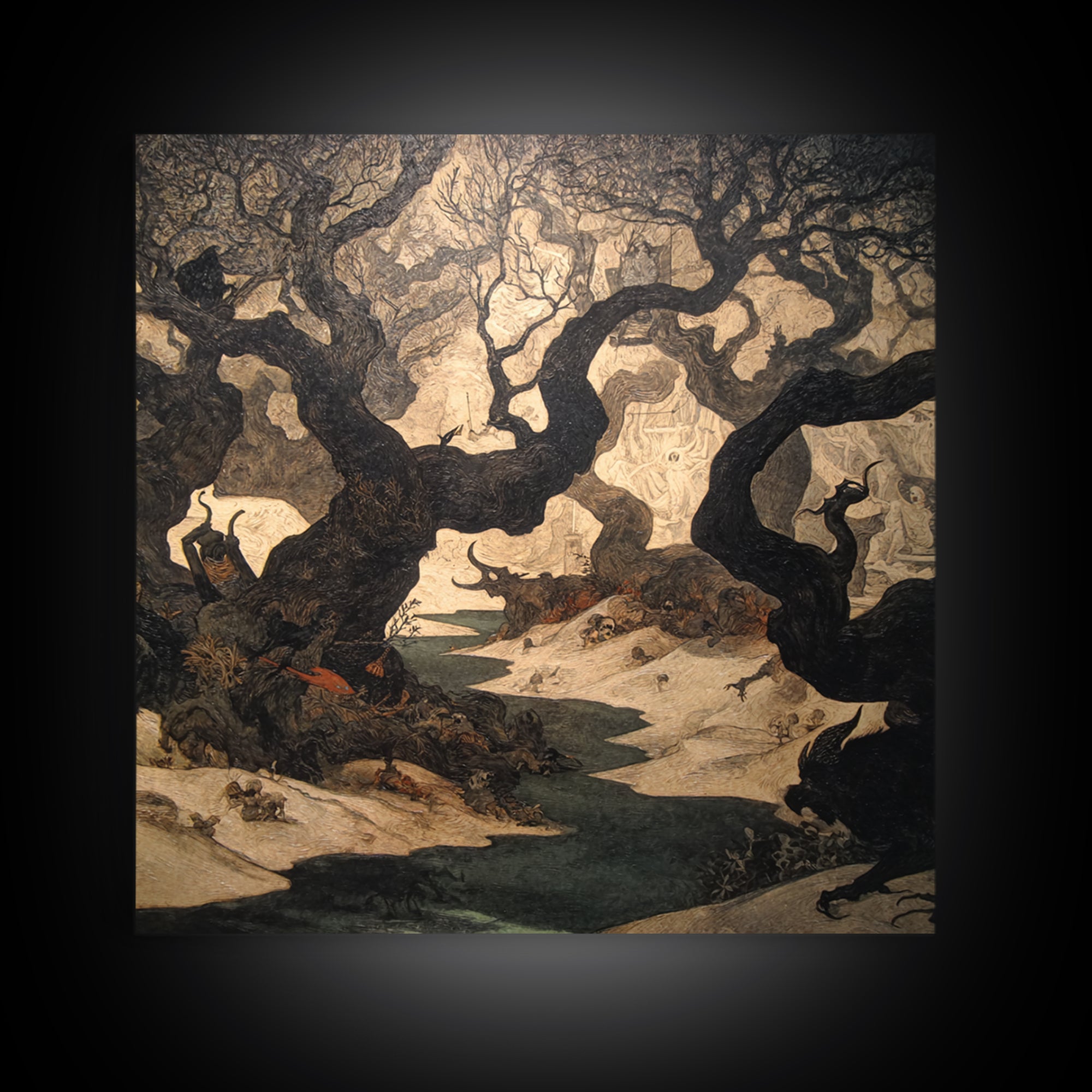 The Witch'S Forest, Dark Symbolist Art, Square Wall Art, Gothic Horror Wall Art, Framed Canvas Print, Halloween Wall Art