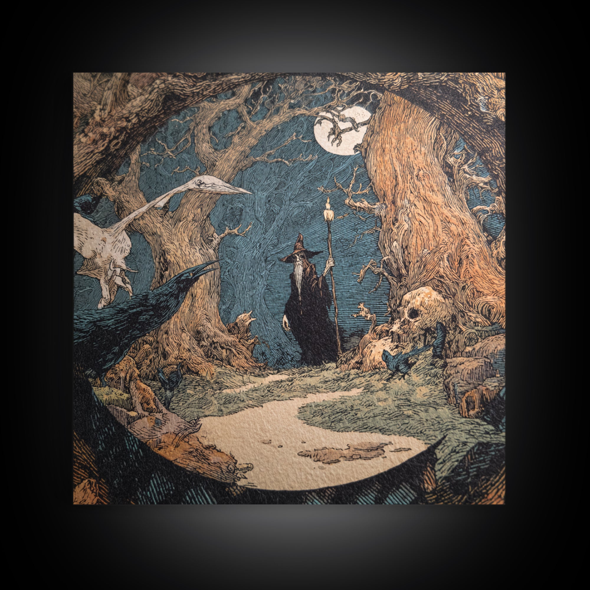 The Witch'S Forest, Symbolist Etching Art, Square Wall Art, Dark Fantasy Wall Art, Canvas Print, Halloween Wall Art, Spooky Wall Decor