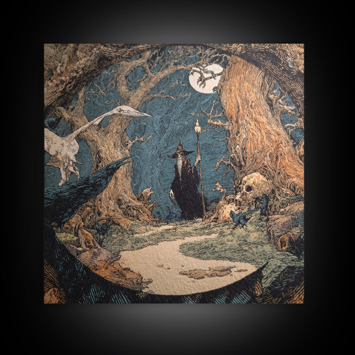 The Witch'S Forest, Symbolist Etching Art, Square Wall Art, Dark Fantasy Wall Art, Canvas Print, Halloween Wall Art, Spooky Wall Decor